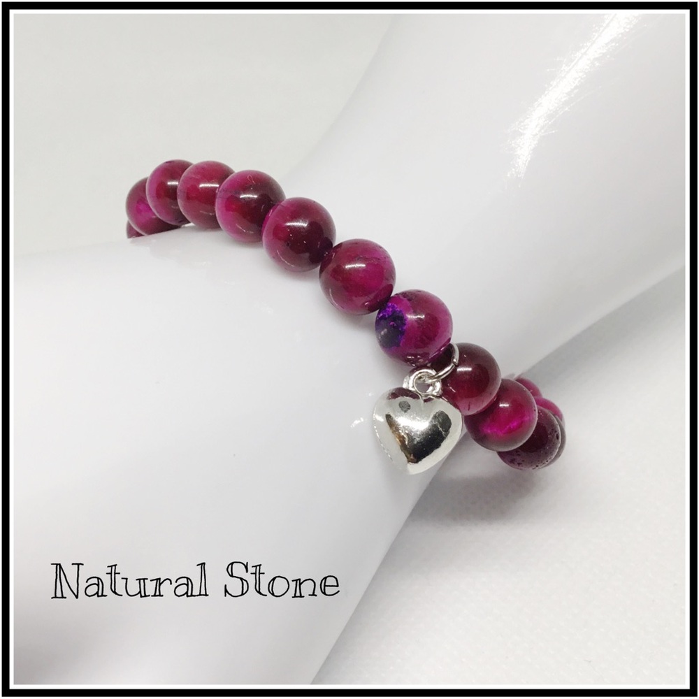 Natural Stone Beaded Stretch Bracelet Pink